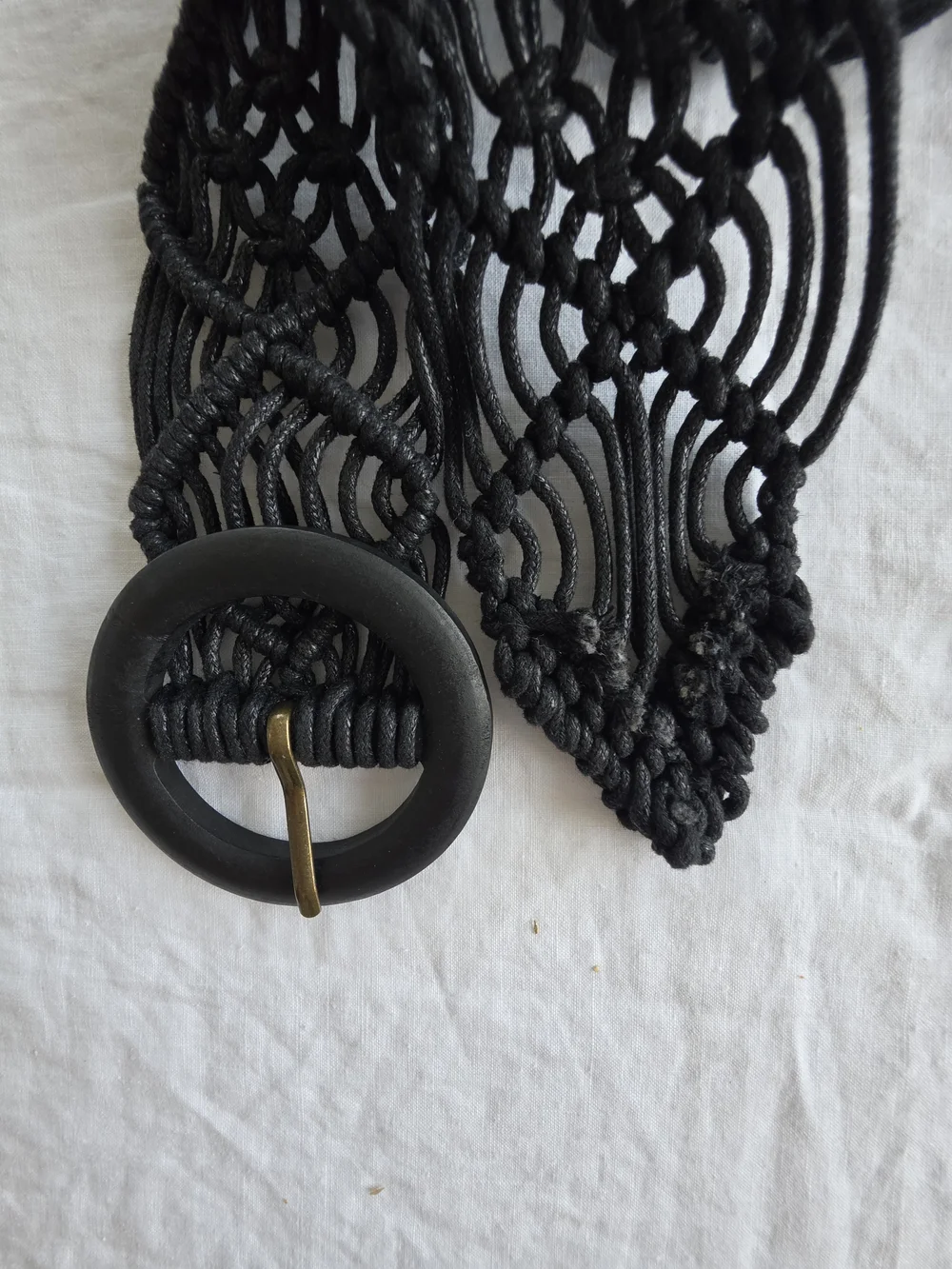 Black Macramé Waist Belt with Circular Buckle 59 Inches Long